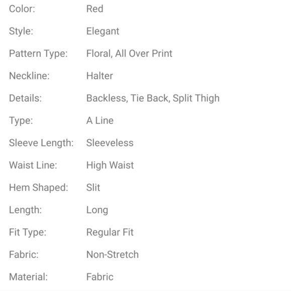 RED ELEGANT FLORAL, HALTER, BACKLESS,  TIE BACK, SLIT, MAXI GOWN - Picture 8 of 8